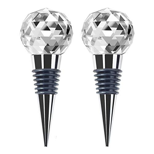 JETKONG Metal Wine and Beverage Bottle Stopper Crystal Clear, Stainless Steel Wine Stopper (Set of 2)