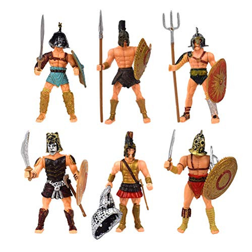 Odowalker 6pcs Ancient Roman Soldier Figures Gladiator Playsets Toy Medieval Spartan Army Warriors Rome Empire Gladiator Soldiers with Weapons and Shield