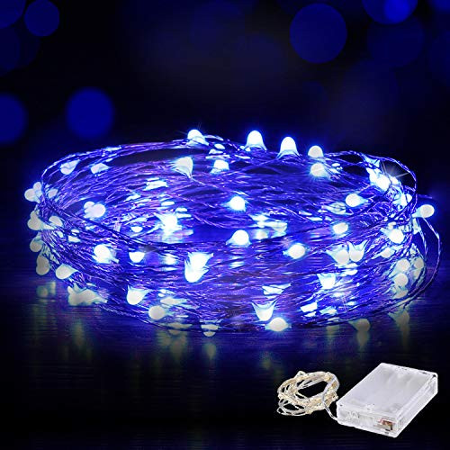 Mikasol Led String Lights, 2 Packs Mini Battery Powered Copper Wire Starry Fairy Lights, Battery Operated String Lights for Bedroom, Christmas, Parties, Wedding, Decoration (10m/33ft Blue)
