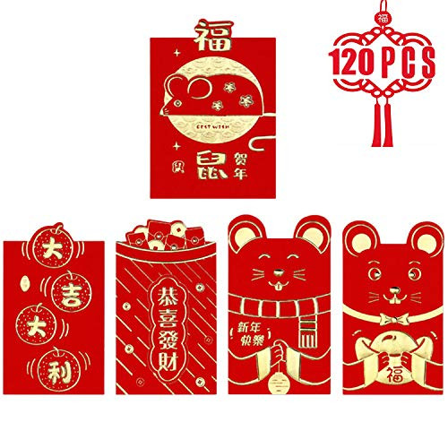 Chinese Red Envelopes, Sikuer 120 Pieces 2020 Chinese New Year Rat Year Hong Bao Lucky Money Packets for Spring Festival Birthday