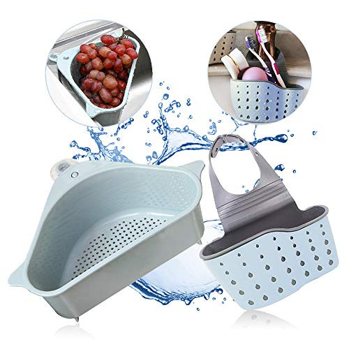 Sink Strainers Basket - Kitchen No Drilling Triangular Multifunctional Drain Shelf Storage Holder with Suction Cup for Support Corner Rack (Blue)
