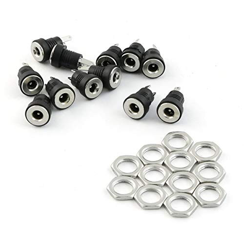 RLECS 12pcs 2 Pin DC Power Female Jack Socket Panel Mount with Hex Nut,DC Electrical Plug Connector 3.5 x 1.3mm