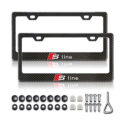 2Pcs Newest Custom Personalized Carbon Fiber License Plate Frame Audi Logo License Plate Frames with Screw Caps Cover Set,Applicable to US Standard car License Frame, for Audi S Line (for Audi S Line)