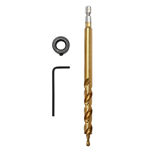 LESOLEIL 3/8"(9.5mm) Twist Step Drill Bit with Depth Stop Collar for Kreg Pocket Hole Jig Replacement Hex-Shrank Gold