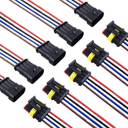(5 Kits) MCIGICM 4 Pin Way Waterproof Electrical Connector Wire, Automotive Wire Connectors, Car Plug Socket Kit with Wire, Insulated and Sealed