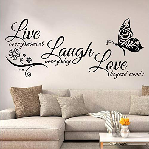 YINASI Inspirational Quotes Wall Decal, Removable Vinyl Art Decoration for Home Living Room Bedroom Nursery Room Classroom Wall Decor- Live Every Moment, Laugh Every Day, Love Beyond Words