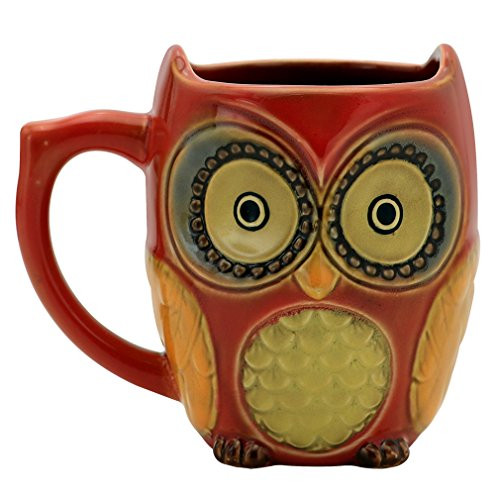 Teagas Cute Owl Mug 12 oz - Red Cute Owl Morning Coffee Ceramic Mug