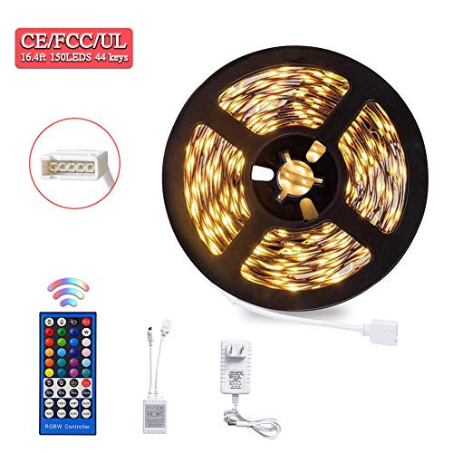 LED Strip Lights, 5050 RGB Color Changing LED Lights Strip, Flexible LED Tape Light with 44-Key IR Remote Controller and 12V Power Supply, Ideal for Home Bedroom and Holiday Decoration (16.4ft)