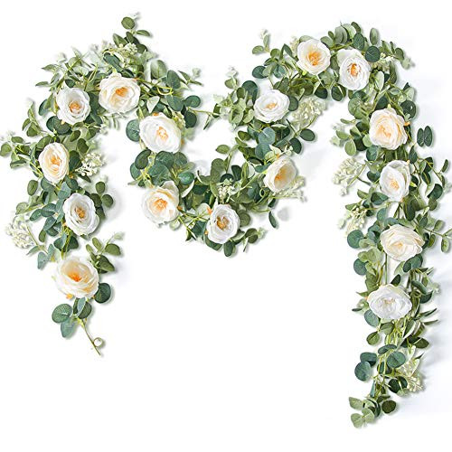 Der Rose 2Pack 13ft Artificial Eucalyptus Flower Garland with Fake Silk White and Champagne Flower Vine Eucalyptus Leaves Greenery Garland for Wedding Arch Table Decor Der Rose 2Pack 13ft Artificial Eucalyptus Flower Garland with Fake Silk White and Champagne Flower Vine Eucalyptus Leaves Greenery Garland for Wedding Arch Table Decor