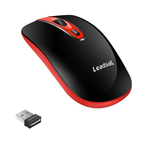 LeadsaiL Silent Click Wireless Computer Mouse, 2.4G Portable Slim Cordless Mouse Less Noise for Laptop Optical Mouse with 3 Adjustable DPI Levels USB Mouse for Laptop, Deskbtop, MacBook (Light Red)