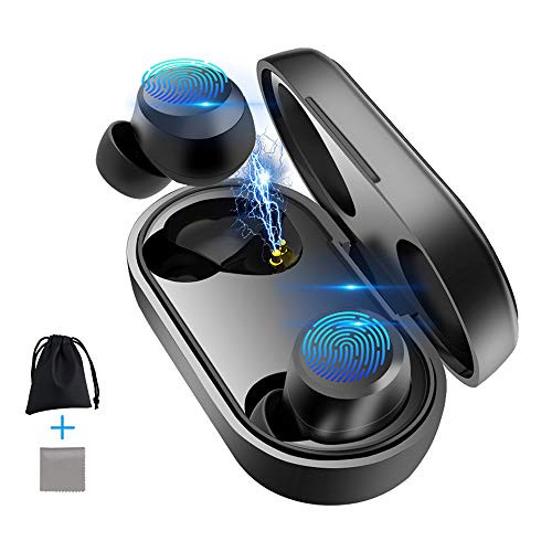 Wireless Earbuds Bluetooth 5.0 with Wireless Charging Case IPX5 Waterproof TWS Stereo Headphones in Ear Built in Mic Headsets Premium Sound Earphones Noise Cancelling with Deep Bass for Sport Black