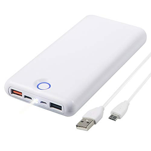 Tinkon 20000mAh Portable Power Bank Quick Charge 3.0 with Type-C/USB Dual-Port Input & Output Flashlight External Battery for Samsung, iPhone, Android and More (White)