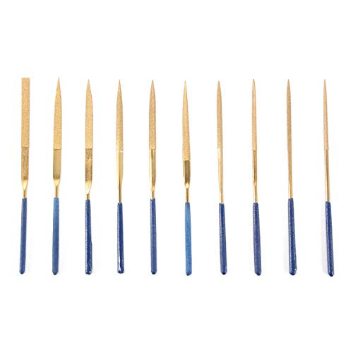140MM x 3MM Rasp Diamond Coated Needle File Set Titanium for Filing Cutting Tool Gold 10PCS(Gold+Blue)