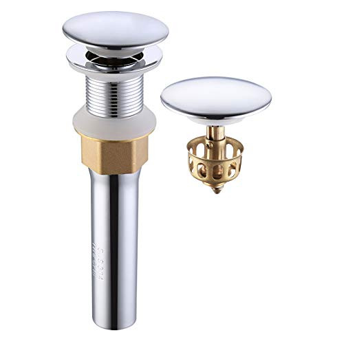 KES Bathroom Sink Drain with Strainer Basket Hair Catcher Anti Clog Pop Up Drain Stopper Vanity Vessel Sink without Overflow, Polished Chrome S2013D-CH