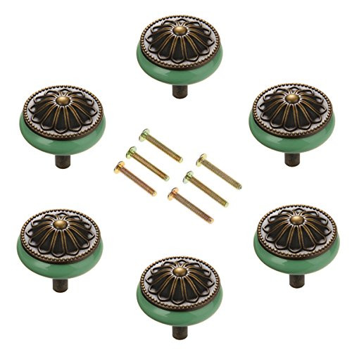 MARSTREE Corasays Antique Bronze Ceramic Drawer Cupboard Pulls Handles Wardrobe Drawer Cabinet Door Kitchen Knobs and Handles, Pack of 6 (Green)