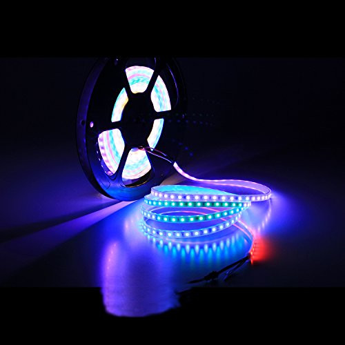 Visdoll WS2811 Pixels RGB Led Light Strip Waterproof, 32.8ft 600Leds WS2811 SMD 5050 Dream Color Flexible Strip Lights Addressable Programmable DC 24V (White PCB)