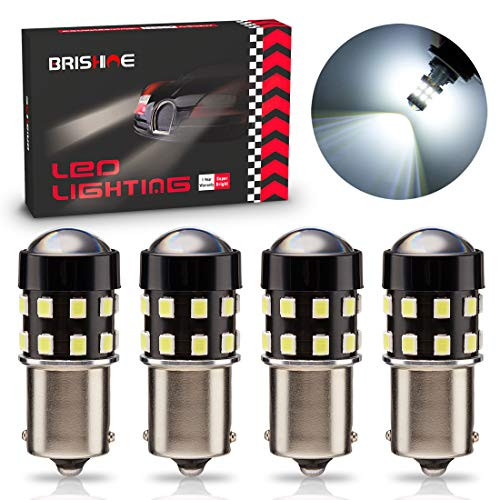 BRISHINE 4-Pack 1000 Lumens Super Bright 1156 1073 1141 7506 BA15S LED Bulbs 6000K Xenon White 24-SMD LED Chipsets with Projector for Backup Reverse Lights, Parking Lights, Daytime Running Lights