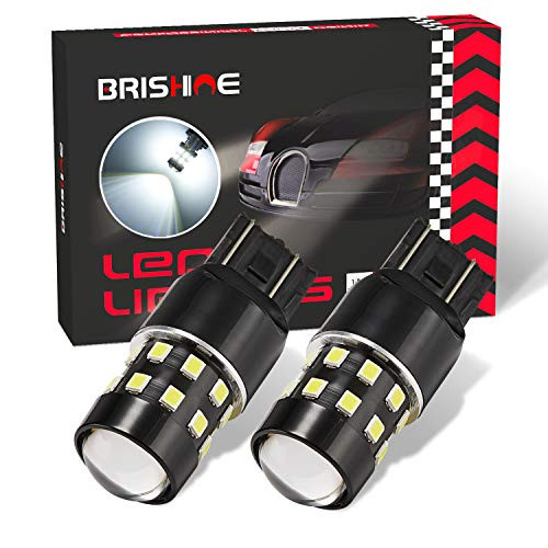 BRISHINE Super Bright 7443 7440 7444 7441 W21W T20 LED Bulbs Xenon White 24-SMD LED Chipsets with Projector for Backup Reverse Lights, Brake Tail Lights, Parking/Daytime Running Lights(Pack of 2)