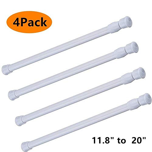 Cupboard Bars Tension Rods,4 Pack Spring Tensions Rods Steel Adjustable Tension Curtain Rod Shower Rod Closet Rod Window Rods ( White, 11.8-20 Inches )