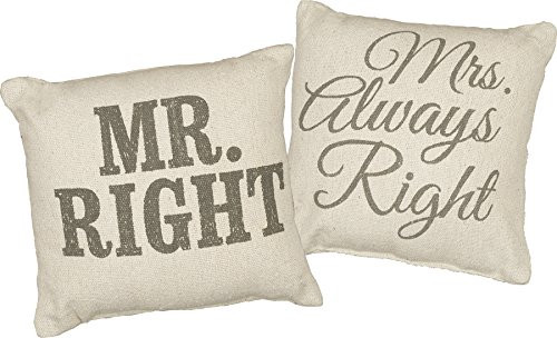 Primitives by Kathy Mr. & Mrs. Right Pillow (Set of 2) Accent Pillow, 10.25" x 10.25", Neutral