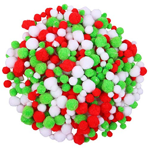 Cooraby 500 Pieces Christmas Pom Poms Crafts Pompoms Fluffy Pom Balls for Christmas DIY Supplies, Assorted Colors and Sizes (Color 1)