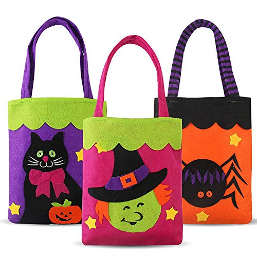 2019 Halloween Candy Bags(3pcs) for Kids Boys Girls, Felt Pumpkin Candy Bags with Handle Tote Bags Trick or Treat Bags Felt Bags with Handle for Kids Halloween Costume Party