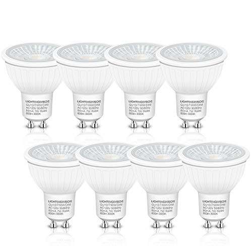 Dimmable GU10 LED Bulbs - Flicker Free 75W Halogen Equivalent, 600LM Warm White 3000K, UL Listed, 7W GU10 Recessed Lighting Bulb, Spotlight Bulb, for Track Lighting, Pack of 8
