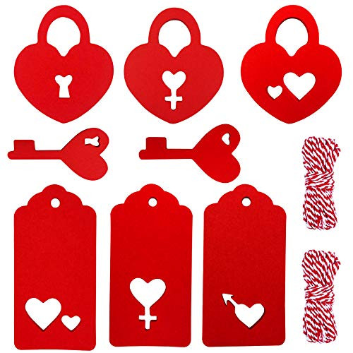 Valentines Day Tags,Printable Valentine Tags Red Kraft Paper Wedding Valentines Gift Tags with 78.7 Inch String for Valentine's Day Wedding Party Gift Wrapping Labeling 100 Pieces