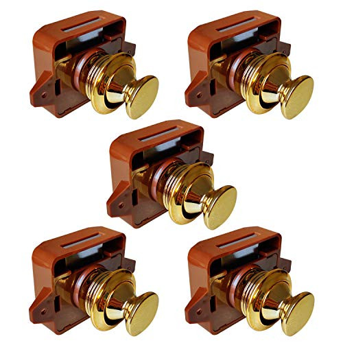 YIEKO Zinc Alloy Push Button Drawer Catch Lock Keyless Cabinet Door Catch Lock Caravan Motorhome Camper Latch (Brown, 5)