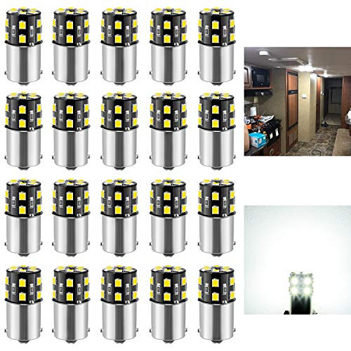 BRISHINE 20PCS 1141 1156 Interior LED Light Bulbs for RV, Super Bright 18-SMD 6000K Xenon White 1073 1003 7506 BA15S LED Bulbs Replacement for Camper Trailer Boat Indoor Lights(12V DC)