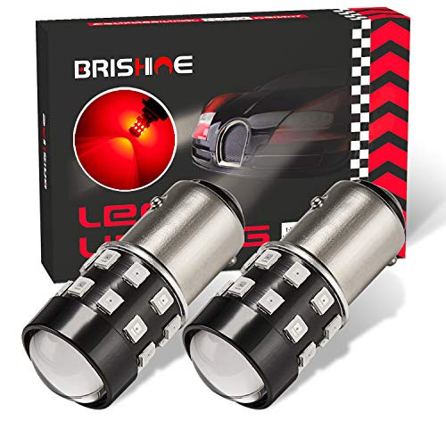 BRISHINE Super Bright 1157 2057 2357 7528 BAY15D LED Bulbs Brilliant Red 9-30V Non-polarity 24-SMD LED Chipsets with Projector for Brake Tail Lights, Turn Signal Lights(Pack of 2)