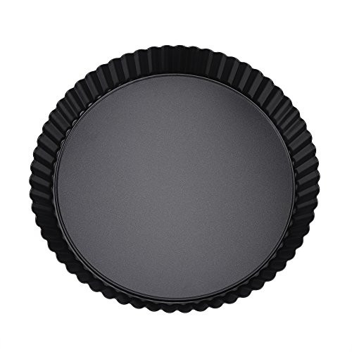 9 Inch Round Tart Pan Non-stick Carbon Steel Quiche Pan with Removable Loose Bottom for Oven Baking, Black