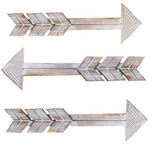 JHHSYU Wooden Arrow Wall Decor - Rustic Wood Arrow Sign, Set of 3, Vintage White