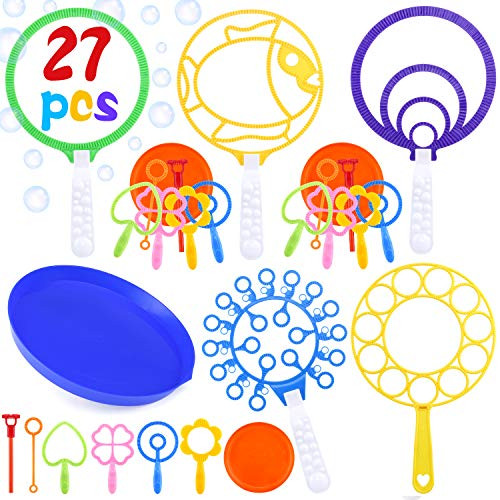 INNOCHEER Bubble Wands Set, 27 Pack Big Bubble Wands Toy Set Large Bubble Wand Bulk for Kids, Assortment of Bubble Wands for Summer Outdoor Activity Party Favors