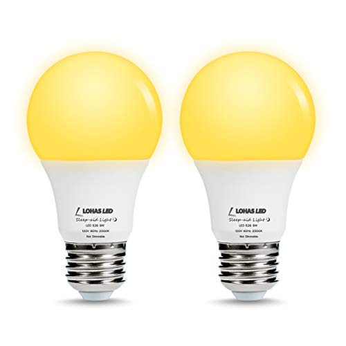 LOHAS A19 Bug Light Bulbs, 9W (60W Equivalent) LED Yellow Light Bulbs for Bugs Outdoor, LED E26 Base Bug Light, 2000K Amber Yellow Bug Light 810 Lumen Porch Night Light Bulbs, Hallway Lighting, 2 Pack