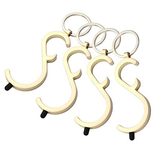 No Touch Door Opener, 4 Pcs Brass EDC Hand Tool with Bottle Opener, Contactless Safety Door Opener Non-Contact Elevator Press Stick Button Tool, Door Handle Contactless Tool