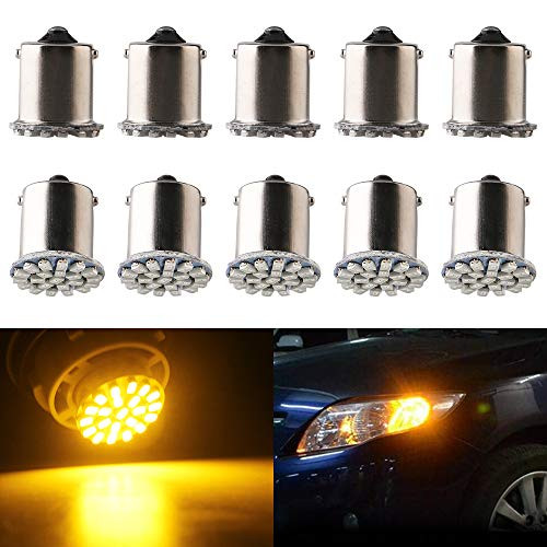 EverBrightt 10-Pack Yellow 1156 BA15S 1206 22SMD Led Turn Signal Light Bulb Car Tail Light Reverse Lamp DC 12V