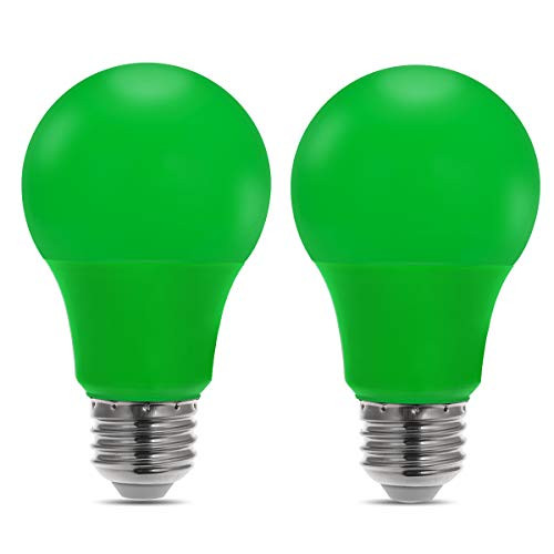 JandCase A19 Green LED Light Bulb, 40W Equivalent, 5W Color Light Bulbs, Porch, Home Lighting, Party Decoration, E26 Medium Base, 2 Pack
