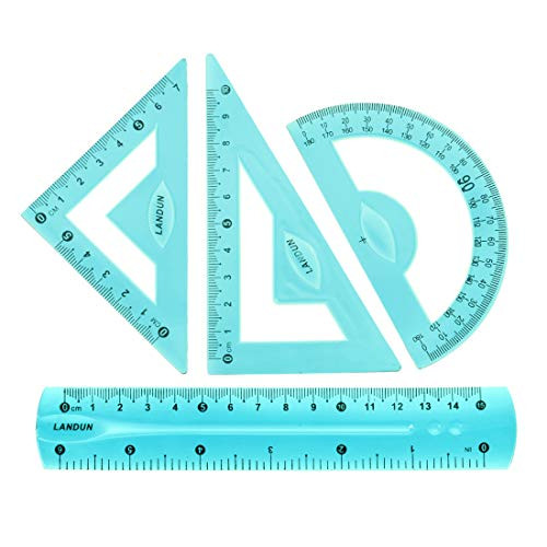 uxcell Flexible Measuring Tool Set with Protractor 30/60 45 Triangle Ruler 15cm 6 Inch Straight Ruler Blue