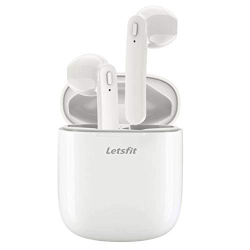 Wireless Earbuds, Letsfit Bluetooth 5.0 Headphones HD Stereo Sound Earbuds, in-Ear Headset 30H Playtime with Charging Case, Bluetooth Earbuds Built-in Mic for Running Gym Workout, White (T12)