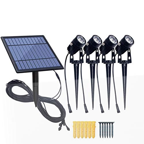 SIKOT Solar Landscape Lights Waterproof Spot Lights Outdoor Warm White Spotlights 4 in 1 Garden Lights Dusk to Dawn Sensor for Yard Patio Pathway