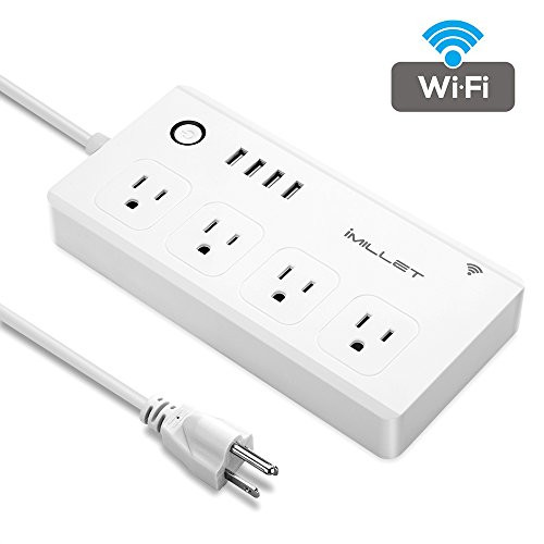 Wifi Smart Power Strip, IMILLET Surge Protector Multi Outlets Compatible with Alexa IFTTT Google Assistant Smart Multi Plug with 4 Outlet and 4 USB Port