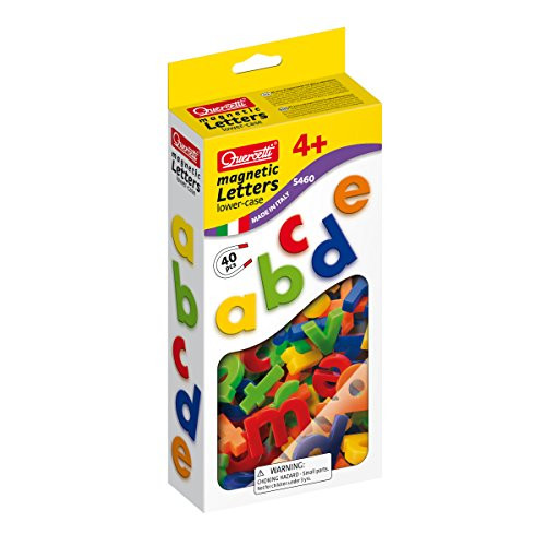 Quercetti Magnetic Lowercase Letters - 40 Piece Alphabet Magnet Set in Assorted Colors (Made in Italy)