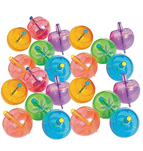Kicko Spinning Tops with Glitter - 48 Pack - Assorted Glittery Neon Colors - Spin Tops for Kids, Party Favors, Bag Stuffers, Toy, Prize