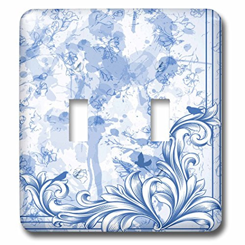 3dRose lsp_78555_2 Splatter Grunge In Blue With A Flourish And Birds Double Toggle Switch