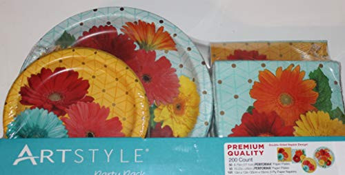 Springtime/Summertime Floral Paper Plates and Napkins Party Pack - Serves 50 - Includes 50 (10") Dinner Plates, 50 (7") Dessert/appetizer Plates, 100 (13" X 13") Double Sided Napkins
