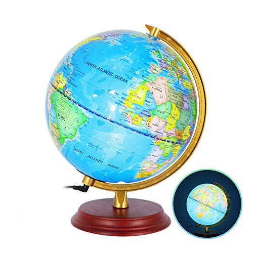 Illuminated Globe Globes of The World with Stand - Small Size 8" Globe for Kids Globe lamp Geographic Globe with LED Light Illuminated 2-in-1 Desktop World Globe Discovery Educational World Globe