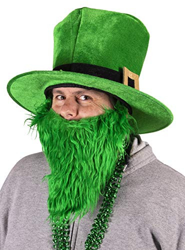 St Patrick's Day Irish Leprechaun Hat & Beard Costume Accessory Set Green