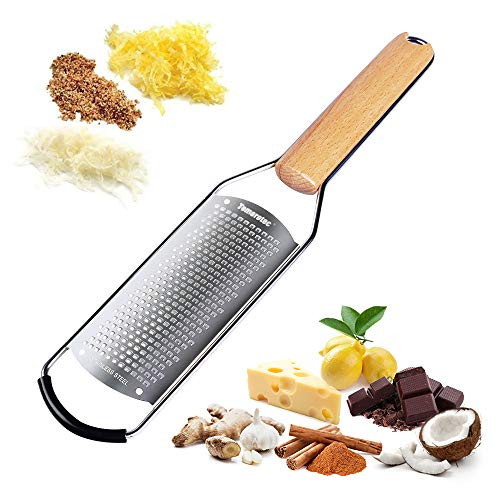 Stainless Steel Cheese Grater with Natural Wood Handle for Parmesan Cheese Lemon, Ginger, Cheese, Nutmeg, Potato, Chocolate and Garlic