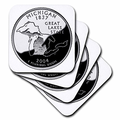 3dRose cst_57007_1 State Quarter of Michigan PD-US Soft Coasters, Set of 4